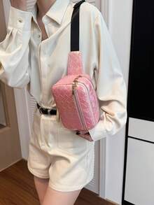 1个女童珠光胸包，拉链多口袋时尚腰包，菱形单肩包，休闲百搭手机包，清新甜美女孩专属单肩包，舒适肩带休闲旅行伴侣包 - 1 - 查看 8