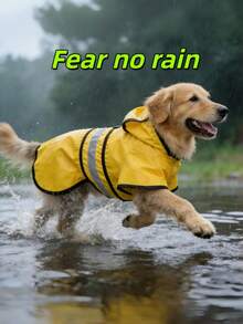 大型犬雨衣 - 可调节防水宠物服装 - 轻便雨衣 - 带帽披风和反光条 - 黃色 - 查看 7