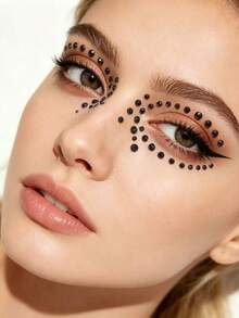 1pc Black Diamond Cat Eye Makeup Sticker, 3D Cut Face Crystal Sticker, Stage Makeup/Photo Shoot Makeup Essential, Sweet & Cool Girl Vibe, Y2K Face Decor Super Attractive, Face Glitter, Carnival, Face Sticker, 3D Sticker, Face Gem, Decorative Sticker,Concert Look,Face Gems - Multicolor - View 3