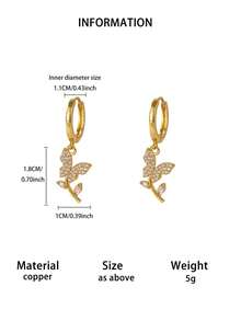 1 Đôi bông tai dáng dài nhiều họa tiết dễ thương, mạ vàng 18K hình bướm, sao, trái tim, vương miện, bông tai nữ tính dành cho phái nữ, quà tặng đeo hàng ngày - Vàng - Xem 12
