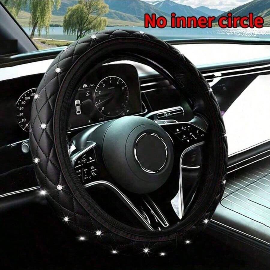 1 Stück Diamant-Leder glänzende universelle 15-Zoll Lenkradabdeckung, modisches Autoaccessoire für Frauen - Verschiedenfarbig - Übersicht 1