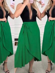 Women's Long Wrap Skirt In Viscose Linen With Tie Detail – Style And Comfort – One Size - bendera - View 6