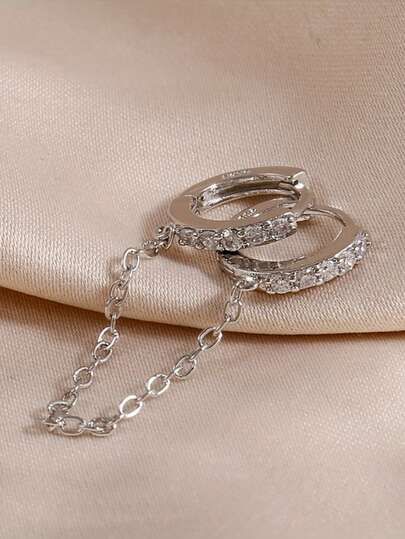 1pc Fashionable Chain Tassel Double Pierced Earrings, Suitable For Women's Engagement Party