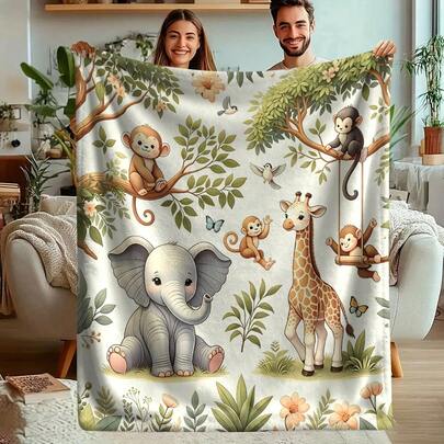1pc Comfortable Cartoon Animal Theme Flannel Blanket - Soft, Warm, Ideal For Holiday Gifts, Napping, Camping, Travel, And Home Decor