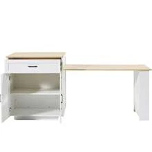 Extendable Bar Table With Storage 133 202 * 70 * 93.5 Cm With 2 Drawers And 2 Compartments Expandable Kitchen Island Table For 2 6 People Kitchen Dining Cart With Side Shelves White. - White + MDF - View 5