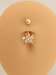 1pc Women's Rhinestone Five-Petal Flower Navel Ring, Sexy & Sweet Body Jewelry, Piercing Jewelry - Multicolor 2 - View 6