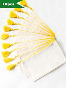 5/10/20个装帆布拉链流苏化妆包，旅行化妆包，洗漱用品收纳包，铅笔盒，适合度假、海滩、浴室、卧室使用，大容量 - 米色 - 查看 16