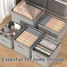 1pc Fabric Storage Box With Lid, Foldable Clothes Storage Box, Multifunctional Wardrobe Organizing Storage Box, Wardrobe Organizing Storage Box, Home Organizing Storage Box, Sturdy , Equipped With Handles On Both Sides, Simple Style Non-Woven Fabric Storage Box, Can Store Clothes - Grey - View 7