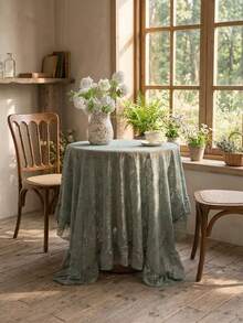 1pc French Country Style Lace Tablecloth With Ruffle Edge, Decorative Table Cover For Kitchen, Dining Room, Living Room, Coffee Table, TV Stand, Suitable For Wedding, Party, Birthday, Home Decor - Green - View 9