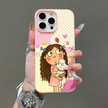 Niña con vestido rosa y cachorro de caniche blanco.funda de teléfono Fundas compatibles con ,Apple,VIVO,OPPO,,, y Honor.Fabricadas en silicona TPU,ofrecen protección contra golpes y caídas. - Rosa - Ver 3