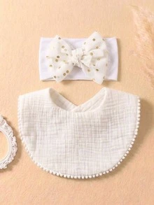 6pcs Baby Bow Headband & Bib Set, Ruched Floral Cute Infant Drool Bibs, Newborn Sweet Styling Accessories, Suitable For All Seasons - Multicolor - View 5