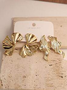 Bộ 4-16 đôi bông tai thiết kế hoa lá có họa tiết vòng hào quang, thích hợp cho tiệc tùng, tiệc chiêu đãi, du lịch, đám cưới, ngày lễ, đeo hàng ngày, quà tặng trang sức. - Vàng - Xem 8