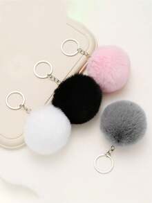 4pcs 8cm Faux Mink Fur Pom Pom Keychain For Women Car Accessories Bag Charm Backpack For School Cute Goth Y2k Christmas Gift Gifts For Mother, Father, Graduation, And Teacher - Multicolor New - View 5