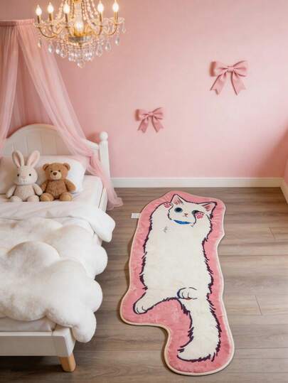 1pc High-Quality Faux Wool Children's Area Rug, Soft Playroom Floor Mat, Machine Washable, Multiple Sizes Available, Creative Cat Decor Carpet