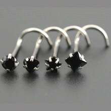 4pcs Multi-Functional Fashion Cubic Nose/Lip/Cartilage Studs, 0.8x7mm Curved Stainless Steel Nose/Ear Rings, Versatile Body Piercing Jewelry For Women - Bent Rod Nose Pin 4-piece Set - View 3