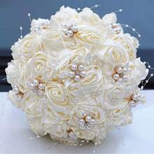 1pc Silk Rose Wedding Bouquet, Suitable For Bride, Bridesmaid, Bridal Bouquet, Faux Pearl Ribbon, Valentine's Day, Proposal Party Decor,Summer,Beach - Multicolor - View 4