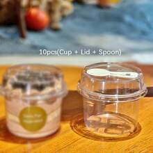 5/10/20/50个装带盖塑料杯，甜点杯、布丁杯、酸奶杯，适用于派对、露营、野餐、外卖、厨房用品、餐具配件、食品包装 - 透明 - 查看 14