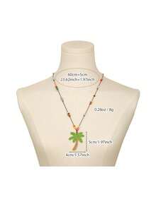 1pc Beaded Coconut Tree Necklace, Vacation Beach Style Dainty Layered Choker Necklace, Unique Design Versatile Clavicle Chain Accessory - Pendant Necklace - View 3