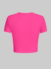 Women's Cute Printed Crew Neck Top - Adorable Casual Style, Suitable For Daily Wear And Workout - Hot Pink - View 4