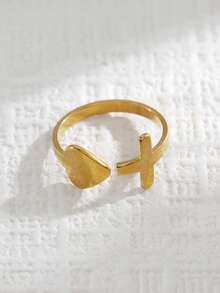 1pc Vintage Elegant Minimalist Heart Cross Adjustable Open Ring, Women's Ring, Versatile Stainless Steel Jewelry, Suitable For Daily, Party, Date, Holiday, Music Festival, Summer Beach Vacation Wear, Gift For Friends, Family, Couples, Jewelry Accessory - Gold - View 3