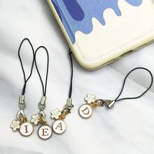 1pc White Cherry Blossom Round Letter A-Z Pendant Phone Charm - White - View 2