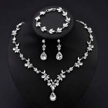 1 Bộ trang sức cưới, Dây chuyền mặt lá thời thượng và bông tai, Phụ kiện thời trang dự tiệc kèm vòng tay, Mùa hè, Trang sức - Bạc - Xem 3