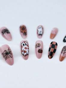 Christmas Nails, 24 Pieces Per Set Almond-Shaped Christmas Pink-White French Tips Adorable Gingerbread Man, Candy Cane, Christmas Tree And Holly Berry Designs Press-On Short Nails Suitable For Sassy Girls, Office Ladies, Parties, Dates And Everyday Wear Perfect For Festive Occasions - 多色-3 - 查看 2