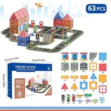 Magnetic Road Building Block Set Toy, With Magnetic Cars, Magnetic Building Blocks Toy Creative And Educational Construction Toy, Suitable For 3-12 Years Old Children Birthday Gift, Random Color, Halloween Gift, Christmas Birthday Gift For Boys And Girls - Multicolor - View 9