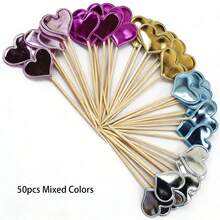 50pcs/5pcs Multicolor Crown Heart Star Cupcake Toppers, Shiny Glossy Cake Toppers Dessert Picks For Birthday Party Wedding Gender Reveal Anniversary Tea Party, Cake Decorations Party Supplies - Cake Insert - View 18