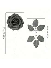 27pcs Set (25 Rose Flowers, 2 Leaves) Artificial Ivory Foam Roses With Stems, Suitable For DIY Wedding Bouquets, Bridal Shower Centerpieces, Party Table Decor, Valentine's Day And Mother's Day (Excluding Gift Box) - Multicolor - View 2