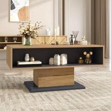 Coffee Table With Wood Grain Finish, Featuring A Handleless Drawer, A Storage Compartment, And A Rear Storage Compartment; Double-Sided Storage Space. Suitable For The Office Or Living Room; Ideal As A Coffee Table With Ample Storage. - 灰色 - 查看 7