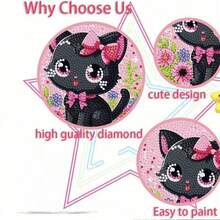 一套可爱的猫咪图案5D DIY钻石画套装 - 卡通动物小猫钻石马赛克艺术套装，节日手工艺品。这款炫彩钻石画套装包含画布、钻石袋、工具，尺寸为5.9英寸*5.9英寸。 - 彩色 - 查看 6