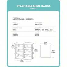 Narrow Shoe Rack Stackable, Freely Combinable Shoe Storage Organisers, Plastic Shoe Racks With 8 - Pair Capacity Wardrobes, Cabinets, Entryways White - Initial - View 3