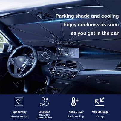 一体式汽车挡风玻璃遮阳板，通用汽车挡风玻璃升级遮阳罩，易于安装且可折叠存放，适用于轿车、SUV 和卡车 - 耐热遮阳保护罩，夏季必备汽车遮阳罩，实用的汽车内饰防晒配件，保持车内凉爽，适合旅行和露营。