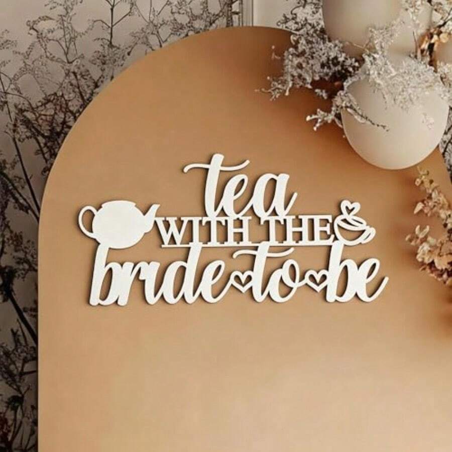 FWooden Tea With The Bride To Be Sign For Backdrop Floral Tea Party Decorations Bridal Shower Decor For Wedding Bachelorette Party Afternoon Tea Party DecorM - Wood - 查看 1