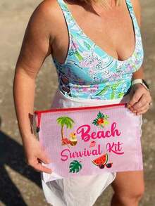 1pc Stylish Waterproof Pvc Beach Bag With Summer Beach-Themed Print - Available In 3 Styles, A4 Size, Transparent Cosmetic Pouch With Nylon Zipper,Lightweight, Durable,Water Proof, Perfect For Men, Women & Youngsters, Beach Bag Accessories, Ideal For Swimming, Diving & Summer Vacations ,Women's And Girls' Gifts, Mother's Day Gift, Valentine's Day Gift - Multicolor - View 2