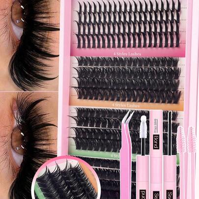 272/248pcs D-Curl Faux Mink Eyelash Extensions, 16 Rows, 10-20mm Pointed Lashes + 100D+120D+160D+200D Anime Style Lashes, 0.07mm Reusable Lash Set For Party, Wedding, Date, Halloween And Daily Wear