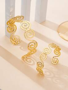 Bộ 2 món phong cách Bohemian gồm đĩa đốt nhang muỗi rỗng bằng kim loại mạ vàng và vòng tay hình tròn hở, phù hợp cho phụ nữ mặc hàng ngày, đi nghỉ mát và dự tiệc. - vàng - Xem 3