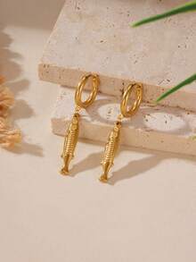 一对18K镀金不锈钢热带鱼吊坠耳环，女孩的理想之选 - 彩色 - 查看 2