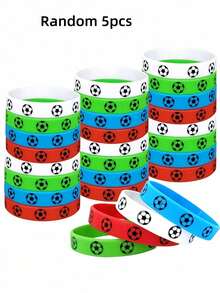 1/5pcs Football Themed Commemorative Sports Rubber Bracelet, Football Fan World Cup Team Group Silicone Wristband, Birthday Small Gift - Multicolor - View 12