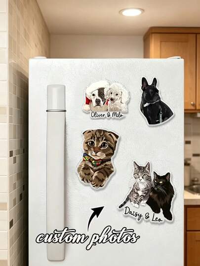 Personalized Pet Photo Acrylic Fridge Magnet, Customized Creative Magnetic Decoration, Pet Portrait Fridge Magnet, Acrylic Magnetic DIY Cute Cat Dog Fridge Magnet, Fashionable Colorful Customized Unique Gift