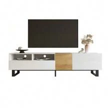 Modern TV Cabinet, White And Wood Look, 180 X 50 X 38 Cm, Minimalist Design - White - View 6