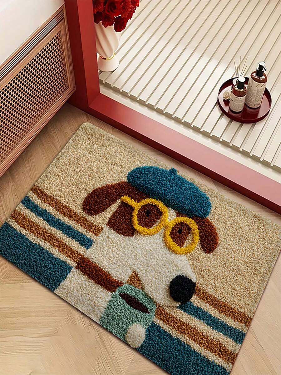 1pc Cute Dog Pattern Rectangular Anti-Slip Bath Mat, Creative Faux Wool Material, Soft & Comfortable, Suitable For Bathroom, Living Room, Bedroom, Dining Room, Entryway Decor, Also Great As A Gift - A - View 1