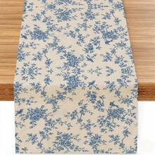 1 pieza Camino de mesa estilo bohemio con impresión retro de rosa azul, hecho de poliéster, camino de mesa rectangular con flores azules en estilo bohemio, mantel individual de tela, decoración de mesa de cocina vintage y estacional, adecuado para decoración del hogar y fiestas - Azul - Ver 16