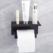 1 Giá đựng giấy vệ sinh treo tường bằng thép không gỉ màu đen có kệ - Vật dụng đa năng dùng trong phòng tắm để đựng khăn giấy, điện thoại thông minh và cây cảnh. - màu đen - Xem 1