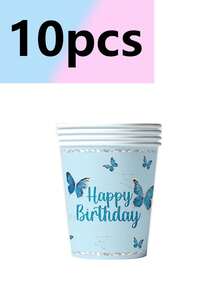 10 Peças Conjunto de Utensílios de Mesa para Festa de Aniversário com Tema Borboleta Azul, Incluindo Pratos de Papel, Copos de Papel, Decorações de Festa, Camping e Viagem, Itens Essenciais para Camping - A - Visão 4