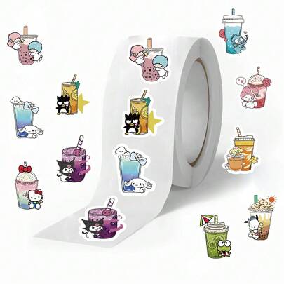 SANRIO 500张/卷卡通贴纸套装，派对礼品，包含天使卡通贴纸、大耳朵小狗贴纸、小恶魔贴纸、白猫贴纸、蓝色美人鱼贴纸、黑色企鹅贴纸、粉色兔子贴纸、小狗贴纸、青蛙贴纸，防水贴纸，适用于书籍、日记本、手机壳、笔记本电脑、平板电脑、水瓶等，是节日、生日、教师奖励、礼品装饰的理想之选。