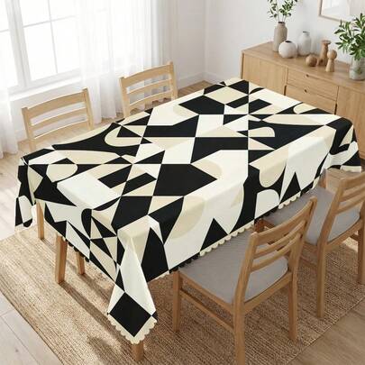1pc Minimalist Geometric Print Tablecloth, Suitable For Holidays, Parties, Birthdays, Dinners, Restaurant Table Decor, All Seasons, Home Decor