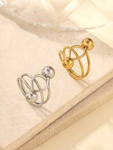 Set de 2 anillos de acero inoxidable de colores dorado y plateado, de estilo minimalista y de moda, adecuados para uso diario de mujeres o como regalo - Multicolor - Ver 1
