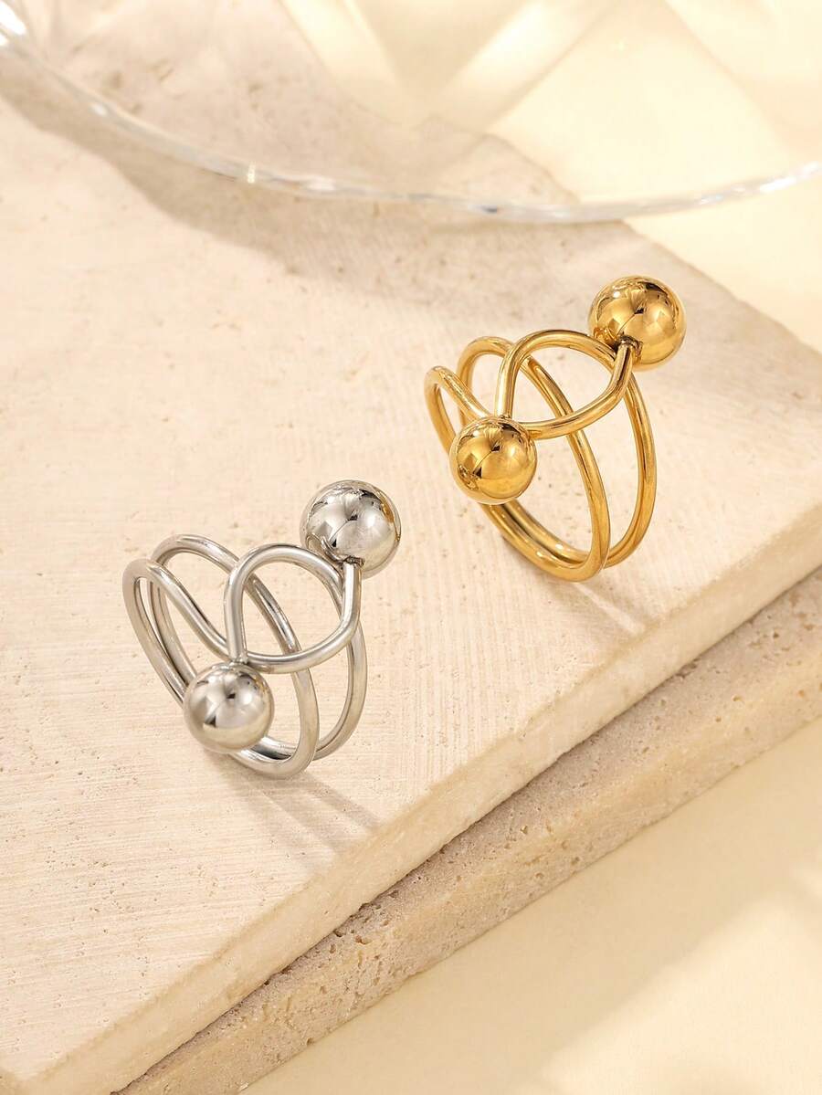 Set de 2 anillos de acero inoxidable de colores dorado y plateado, de estilo minimalista y de moda, adecuados para uso diario de mujeres o como regalo - Multicolor - Ver 1